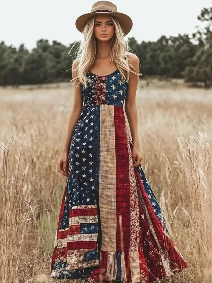 Women's Vintage Independence Day Print Halter Dress