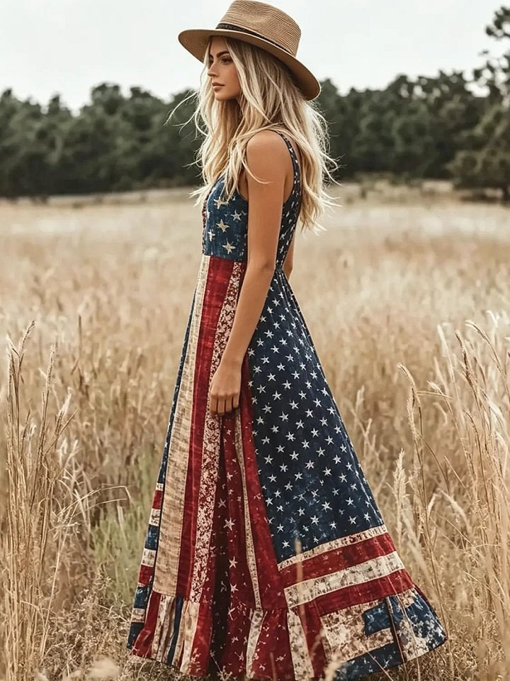 Women's Vintage Independence Day Print Halter Dress
