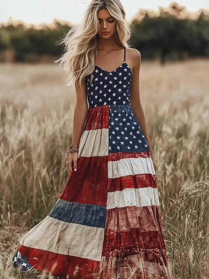 Women's Vintage Independence Day Print Halter Dress