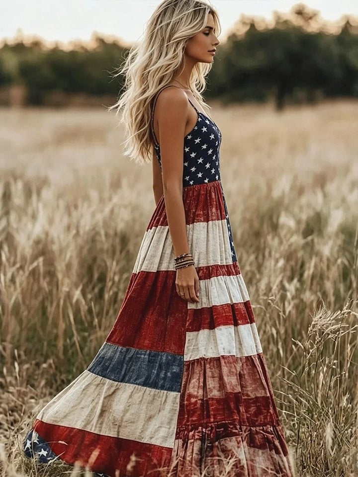 Women's Vintage Independence Day Print Halter Dress