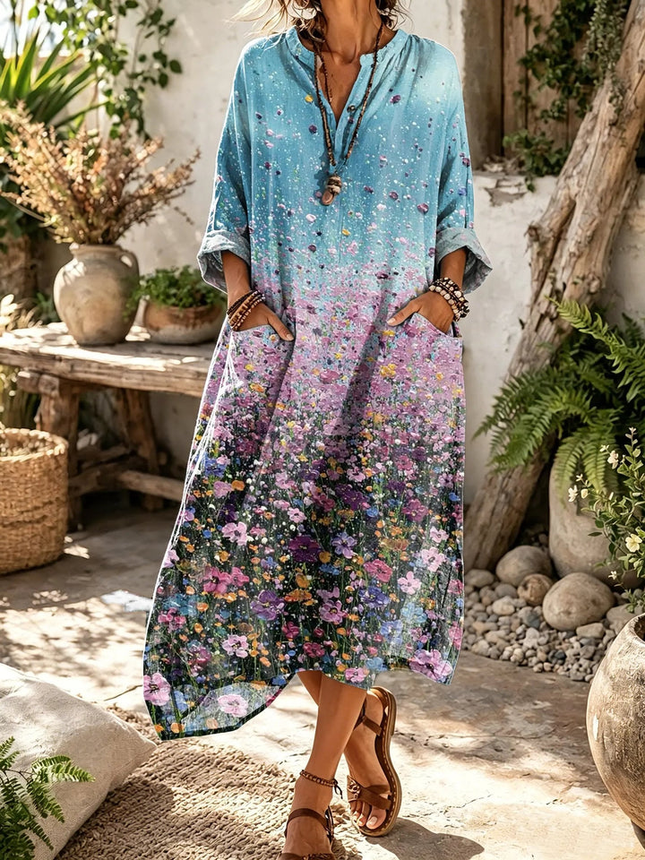 Women's Gradient Ditsy Floral Print Pocket Dress
