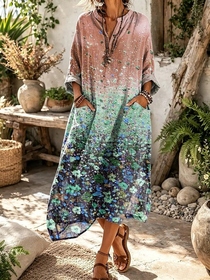 Women's Gradient Ditsy Floral Print Pocket Dress