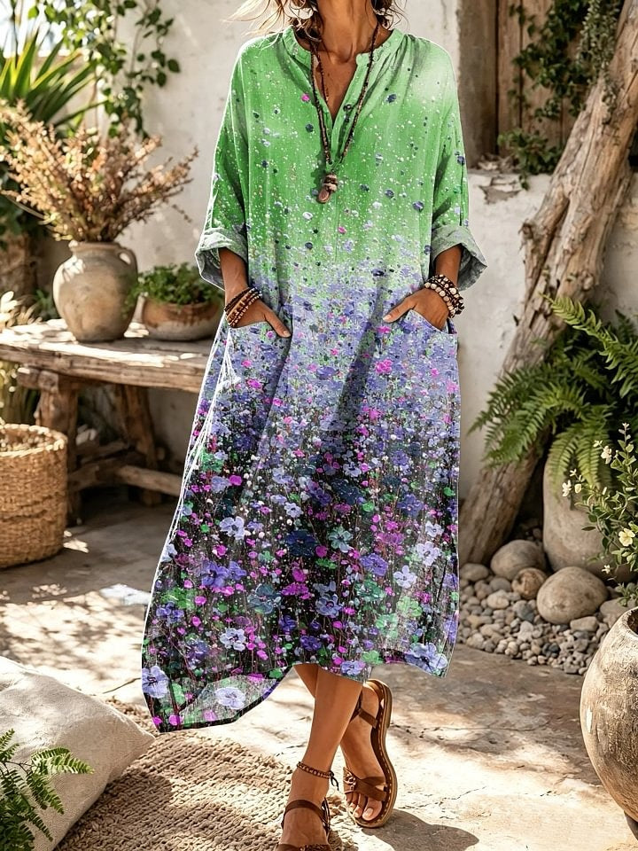 Women's Gradient Ditsy Floral Print Pocket Dress