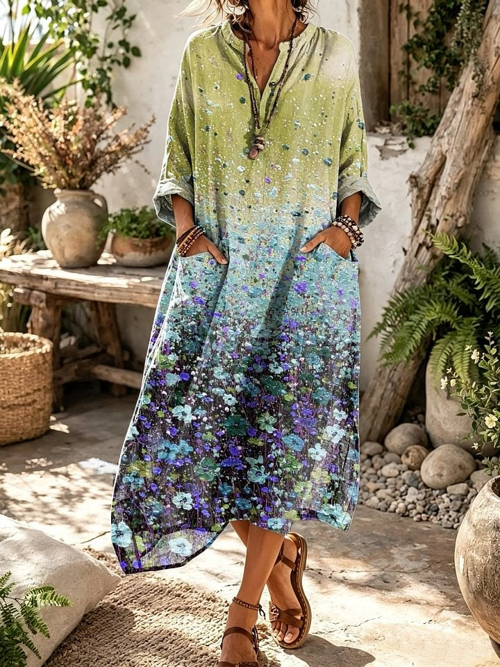 Women's Gradient Ditsy Floral Print Pocket Dress