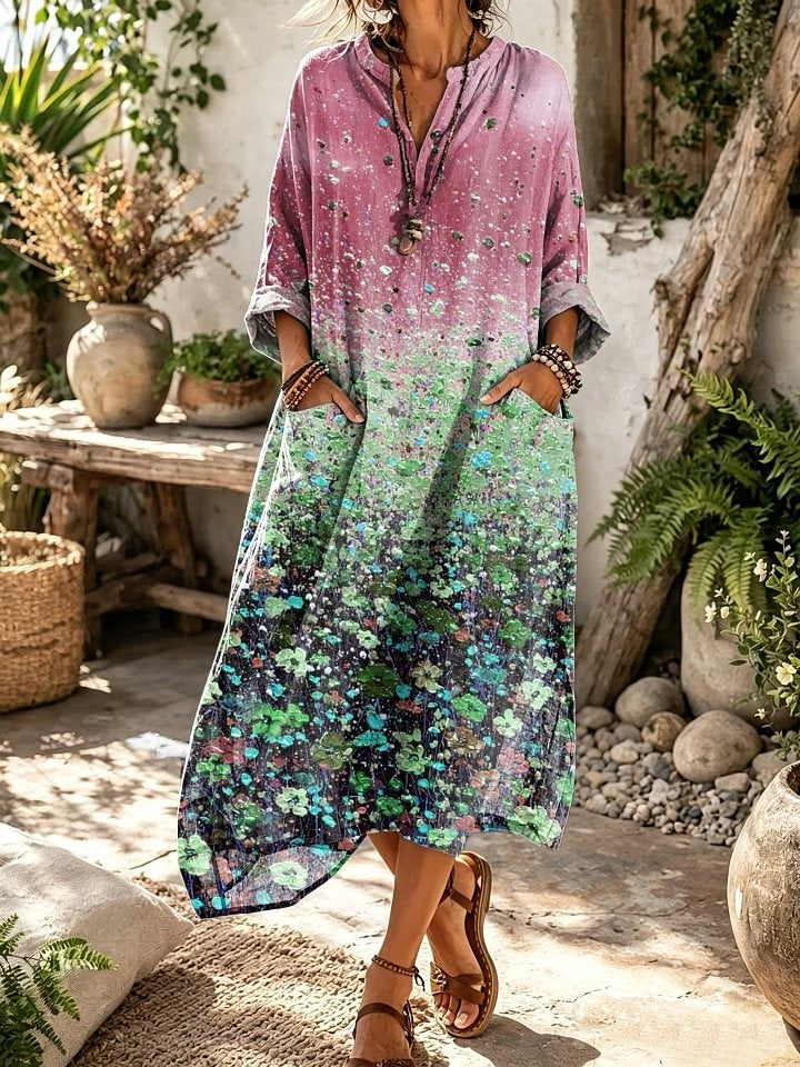 Women's Gradient Ditsy Floral Print Pocket Dress