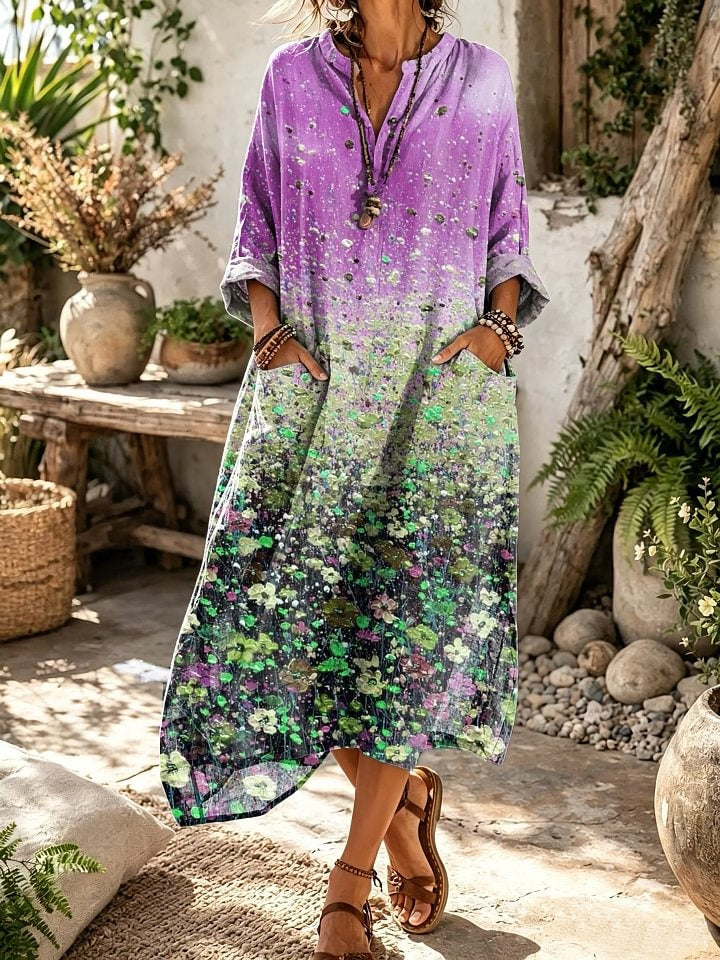 Women's Gradient Ditsy Floral Print Pocket Dress