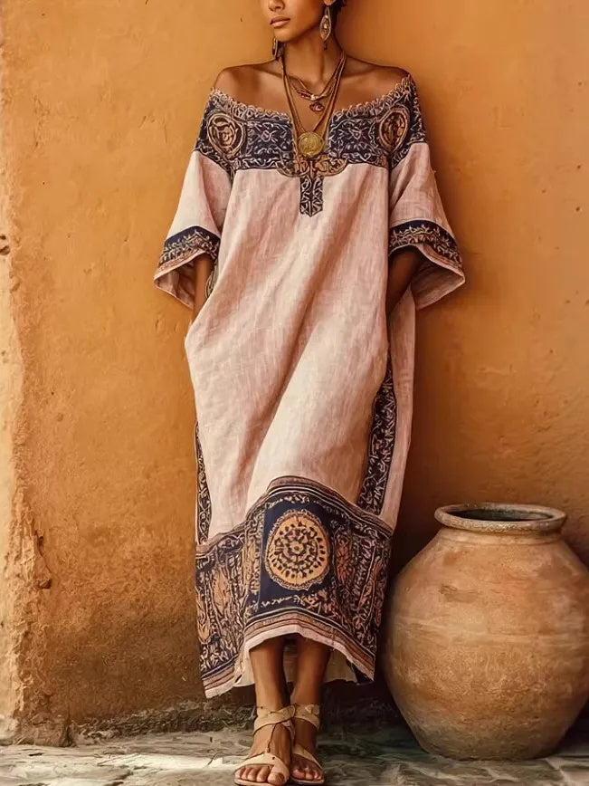 Women's Vacation Bohemian Graphic Printed Off Shoulder Loose Maxi Dress