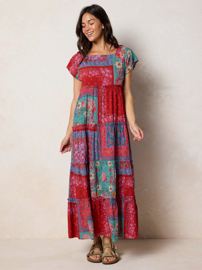 Berkley Boho Maxi Dress in Teal Wildflower Tiles