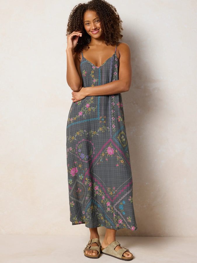 Romantic Maxi Slip Dress with Vintage Embroidery