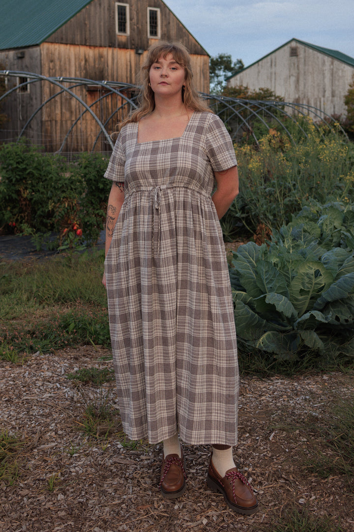 NICO SQUARE NECK DRAWSTRING DRESS RHUBARB