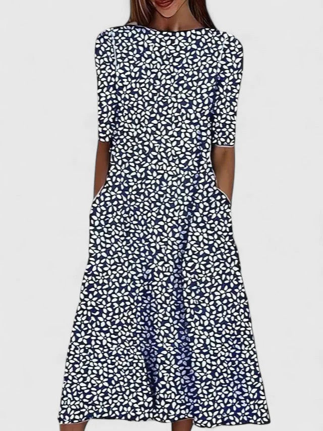 Elegant Floral Midi Dress – Vintage Chic Summer Dress for Women